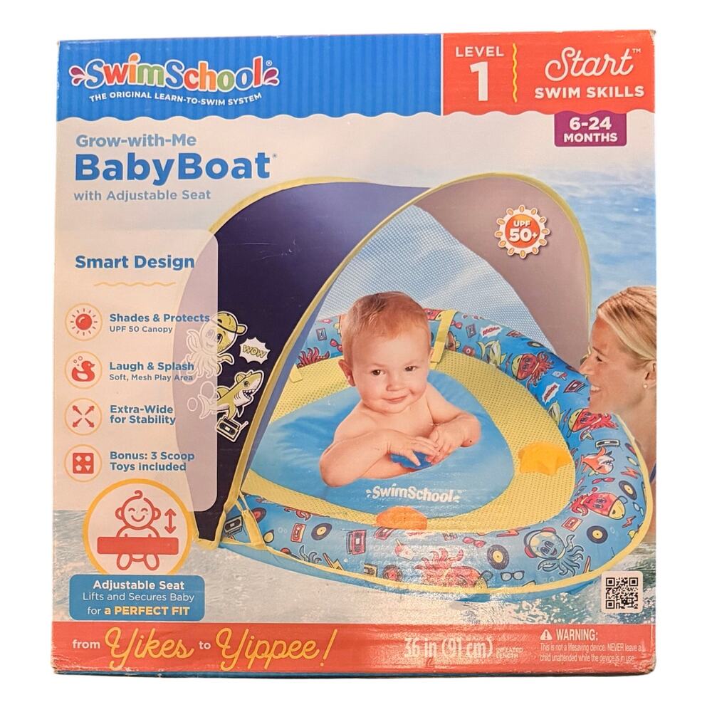 Swim School Grow With Me Baby Boat W/Adjustable Seat & Retractable Canopy 6-24mo